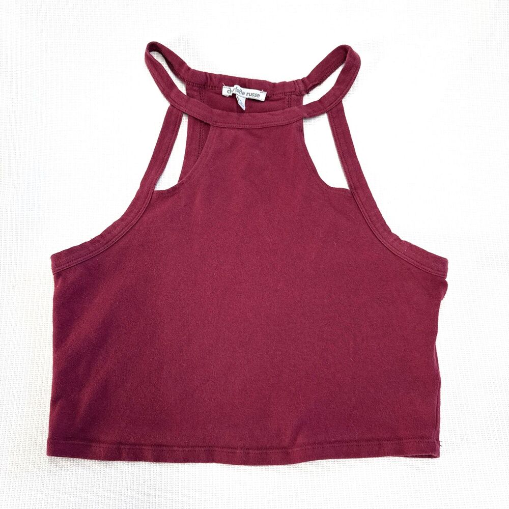 Charlotte Russe Women's Burgundy Stylish Sleeveless Cropped Tank Top - M